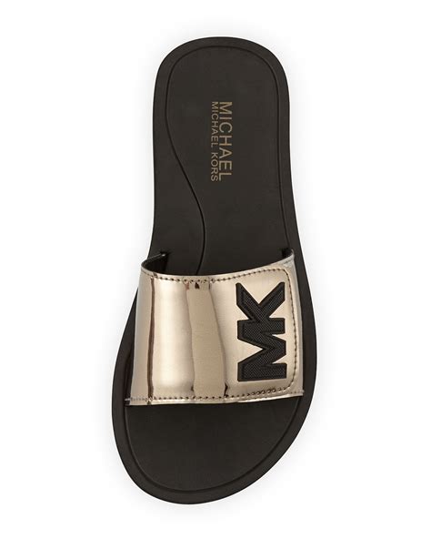 silver michael kors slides|Michael Kors sandals with heel.